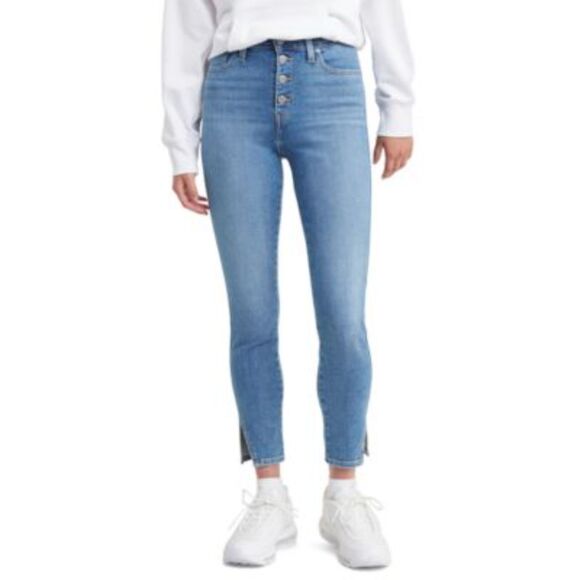 Levi's 711 High Rise Skinny Ankle Jeans Button Fly 26 Blue Split Hem Cotton - Picture 1 of 12
